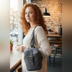 Coach Hudson Small Charcoal Grey Pebbled Leather Slingbag Unisex NWOT